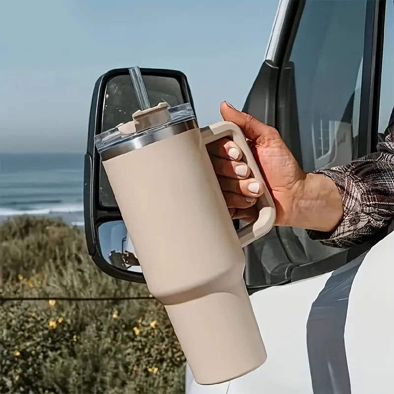 Stainless Steel Travel Mug with Straw & Handle 1.2L