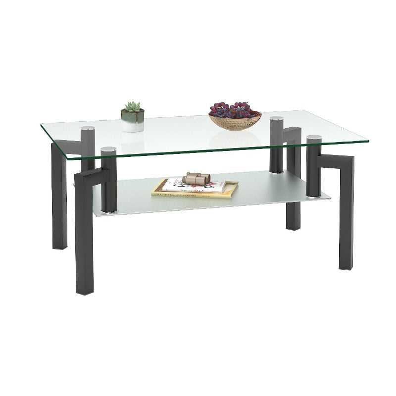 Coffee Tables | black coffee table, Coffee Table, Glass Coffee Table, Tempered Glass, United States | Stance Two Tier Tempered Glass Coffee Table - US Stock - Black & Frosted Glass